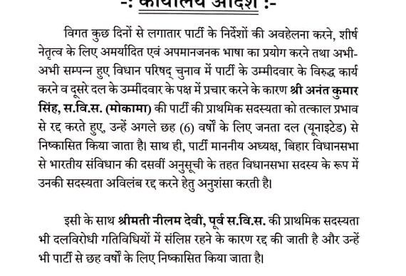 बिहार में JDU की कार्रवाई, अनंत सिंह की विधानसभा सदस्यता पर भी उठे सवाल